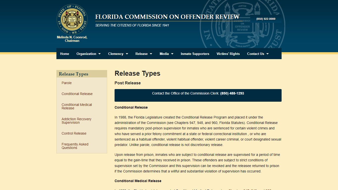 Post Release - Release Types - Florida Commission on Offender Review